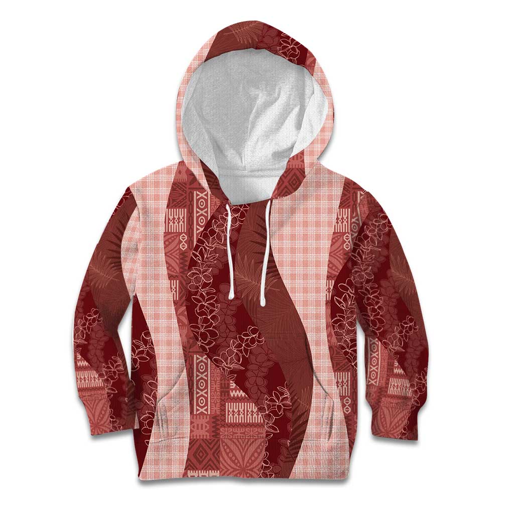 Polynesian Tribal Pattern Patchwork Picturesque Kid Hoodie Crimson