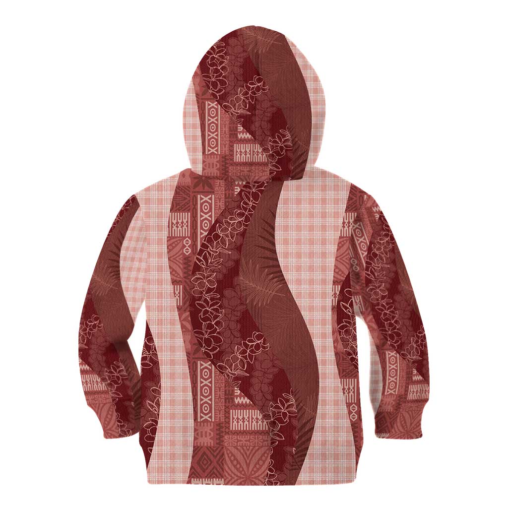 Polynesian Tribal Pattern Patchwork Picturesque Kid Hoodie Crimson