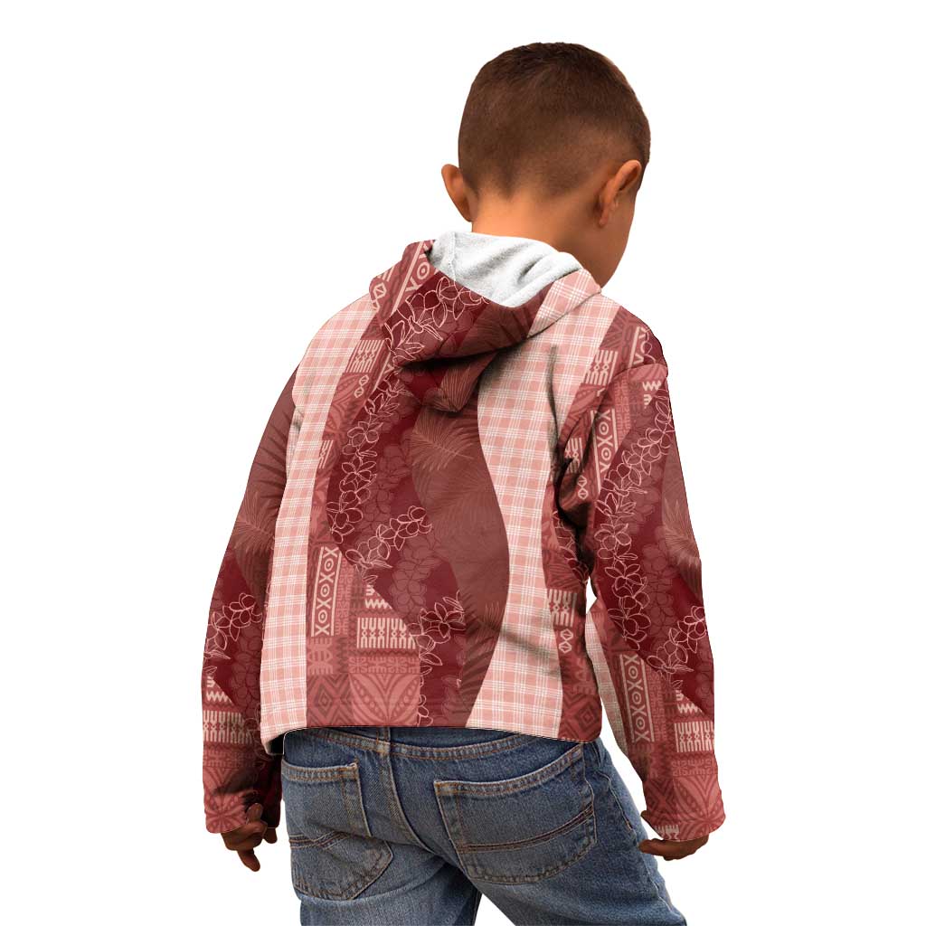 Polynesian Tribal Pattern Patchwork Picturesque Kid Hoodie Crimson