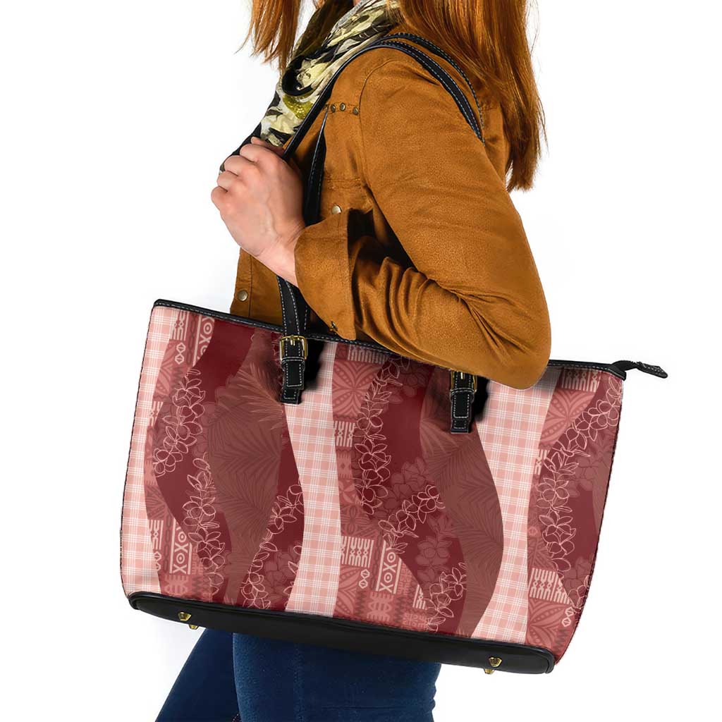 Polynesian Tribal Pattern Patchwork Picturesque Leather Tote Bag Crimson