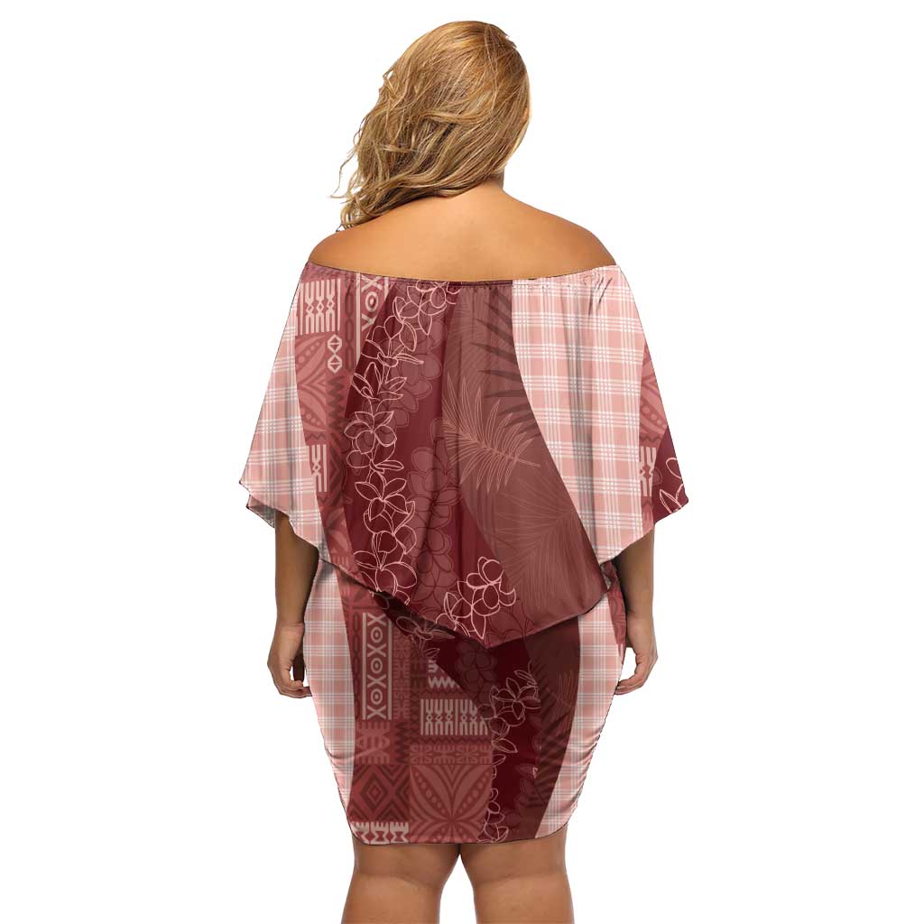 Polynesian Tribal Pattern Patchwork Picturesque Off Shoulder Short Dress Crimson