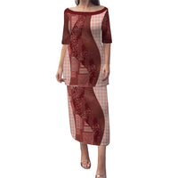 Polynesian Tribal Pattern Patchwork Picturesque Puletasi Crimson