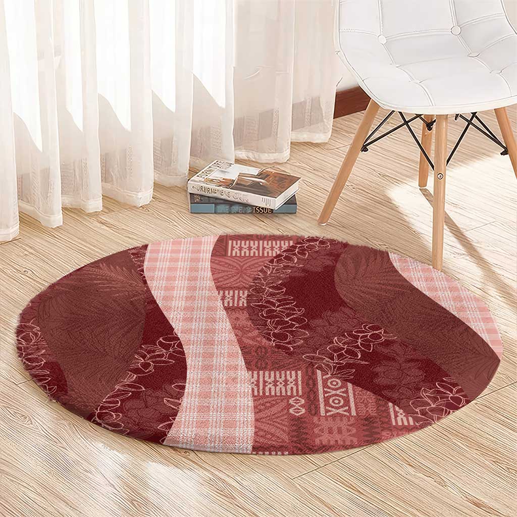 Polynesian Tribal Pattern Patchwork Picturesque Round Carpet Crimson