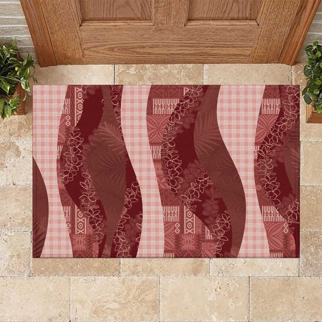 Polynesian Tribal Pattern Patchwork Picturesque Rubber Doormat Crimson