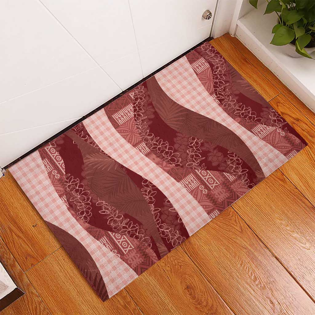 Polynesian Tribal Pattern Patchwork Picturesque Rubber Doormat Crimson
