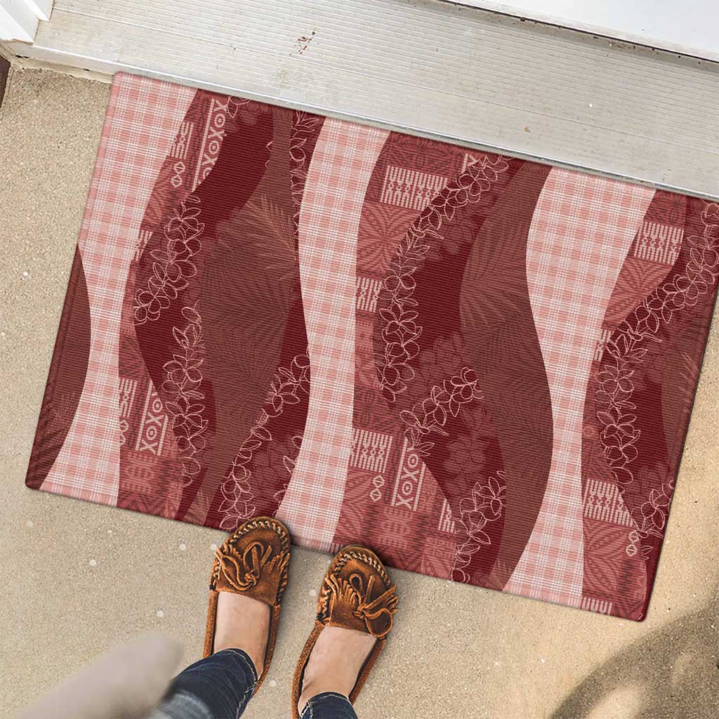 Polynesian Tribal Pattern Patchwork Picturesque Rubber Doormat Crimson
