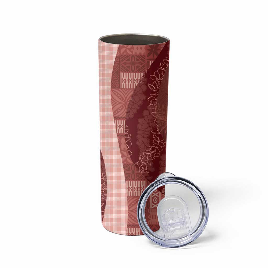 Polynesian Tribal Pattern Patchwork Picturesque Skinny Tumbler Crimson