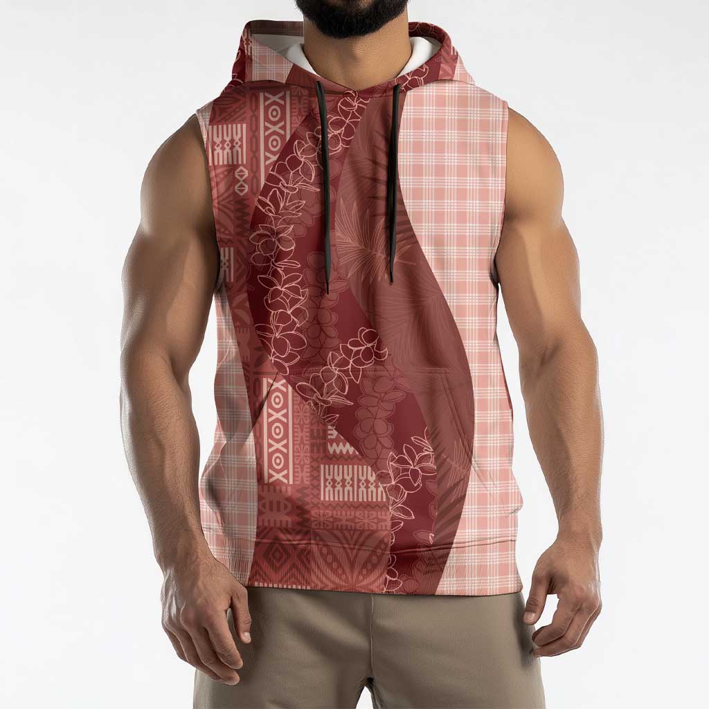 Polynesian Tribal Pattern Patchwork Picturesque Sleeveless Hoodie Crimson