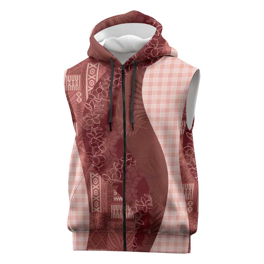 Polynesian Tribal Pattern Patchwork Picturesque Sleeveless Zip Hoodie Crimson