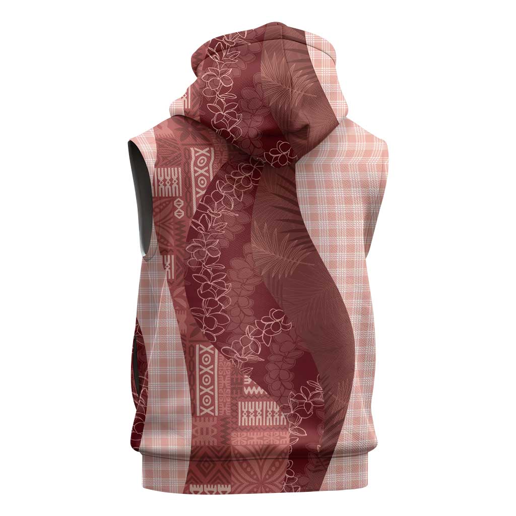 Polynesian Tribal Pattern Patchwork Picturesque Sleeveless Zip Hoodie Crimson