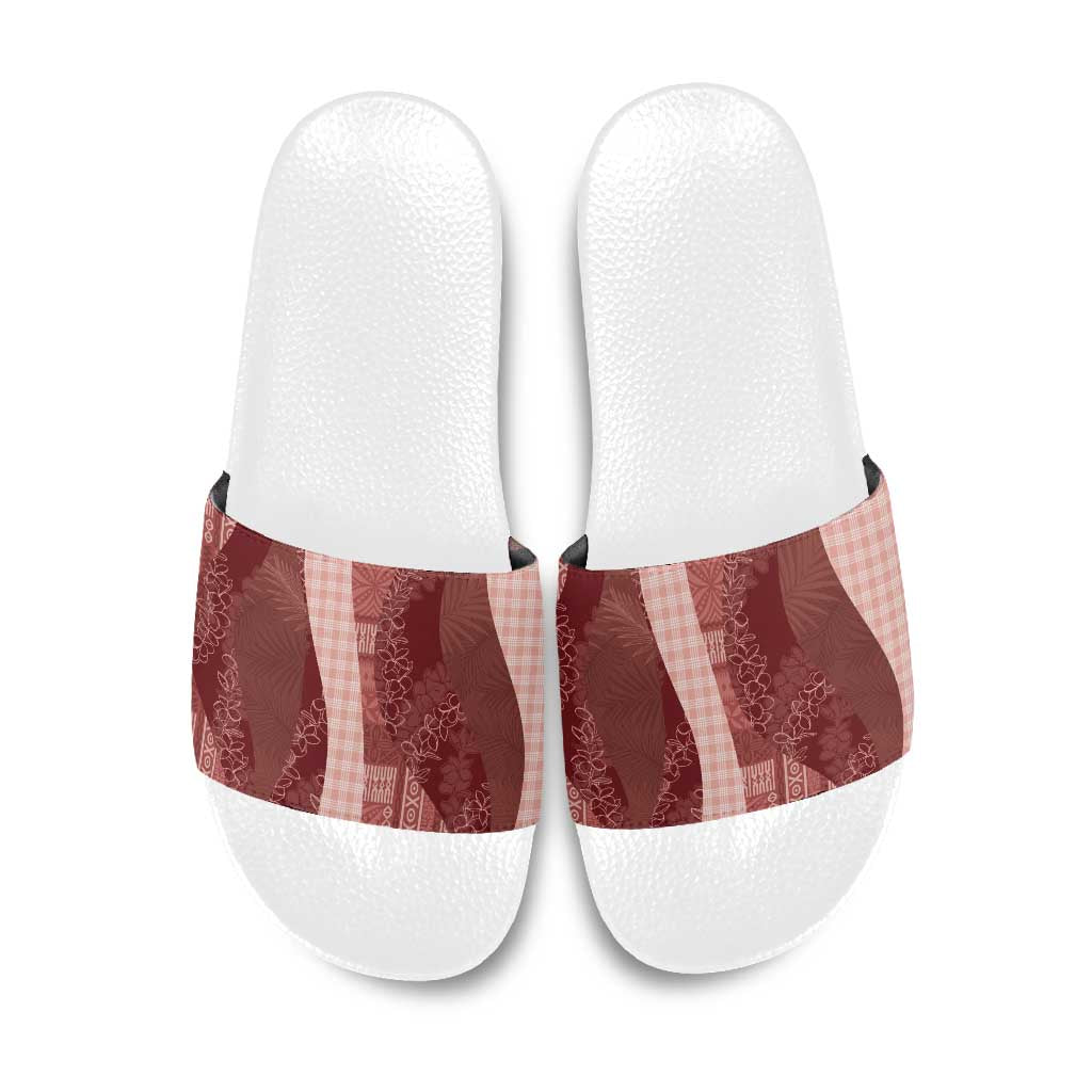 Polynesian Tribal Pattern Patchwork Picturesque Slide Sandals Crimson