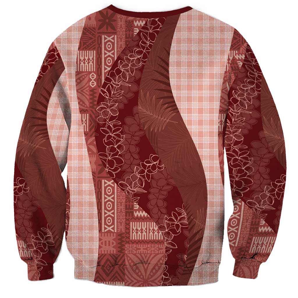 Polynesian Tribal Pattern Patchwork Picturesque Sweatshirt Crimson