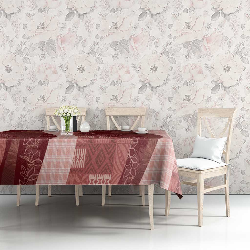 Polynesian Tribal Pattern Patchwork Picturesque Tablecloth Crimson