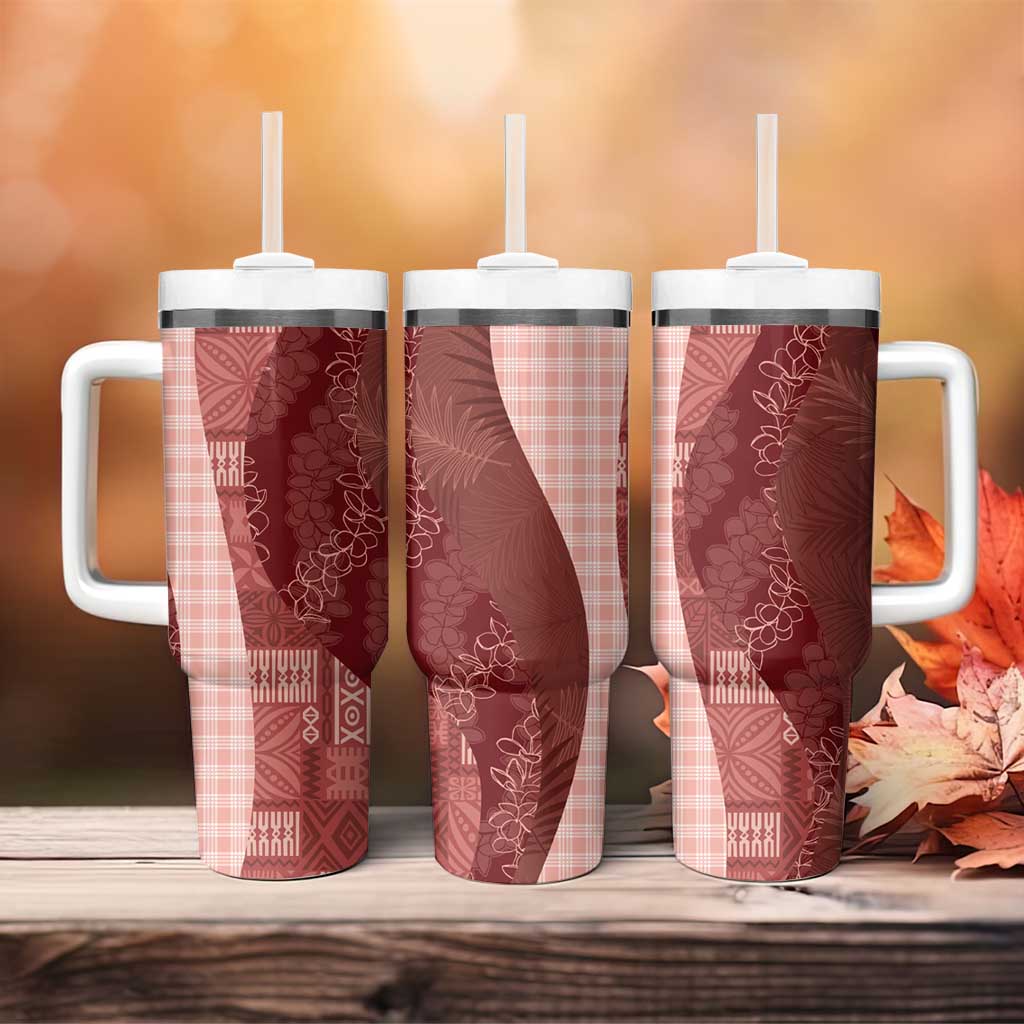 Polynesian Tribal Pattern Patchwork Picturesque Tumbler With Handle Crimson