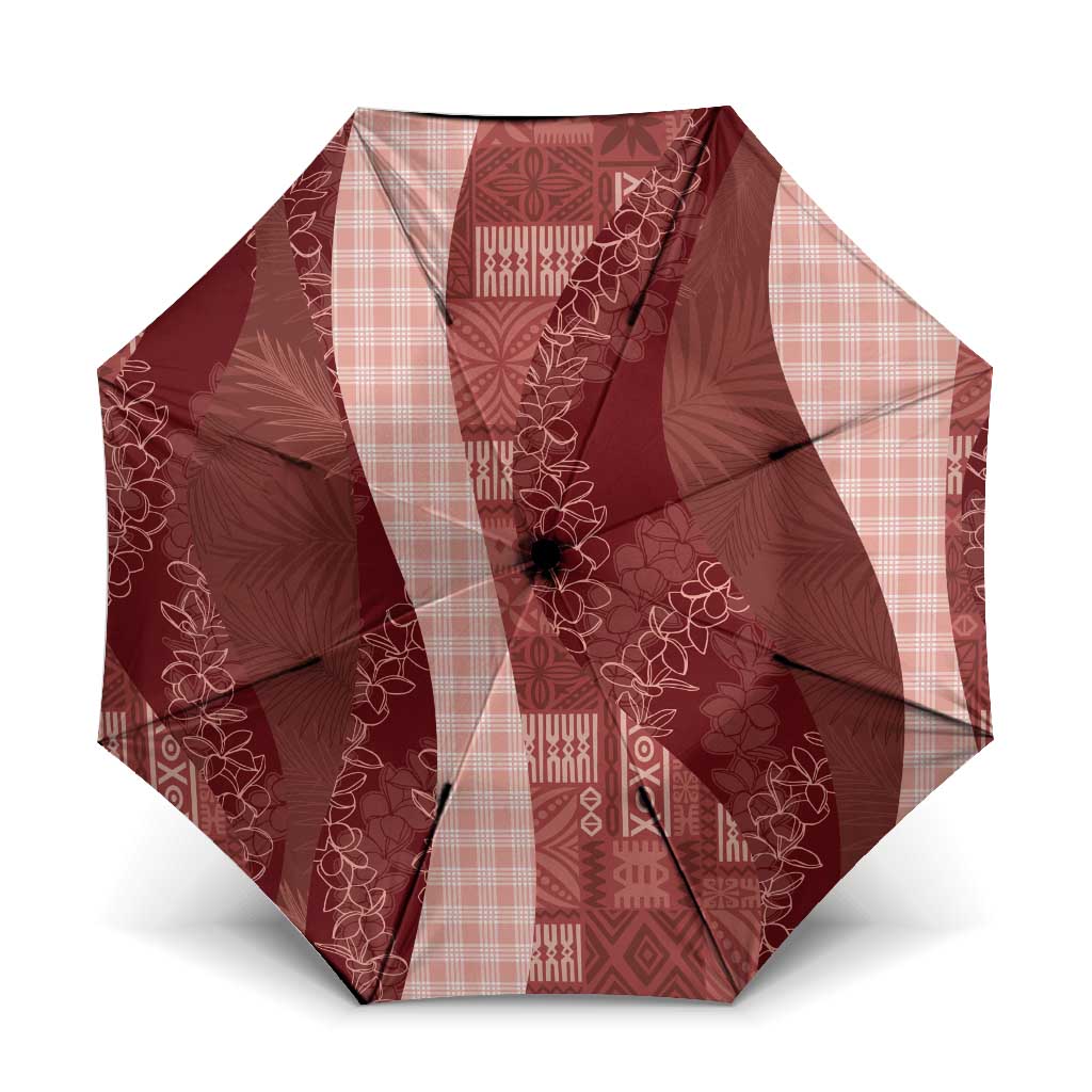 Polynesian Tribal Pattern Patchwork Picturesque Umbrella Crimson LT7 One Size Folded 11.42 inch Opened Diameter 37.4 inch Crimson - Polynesian Pride