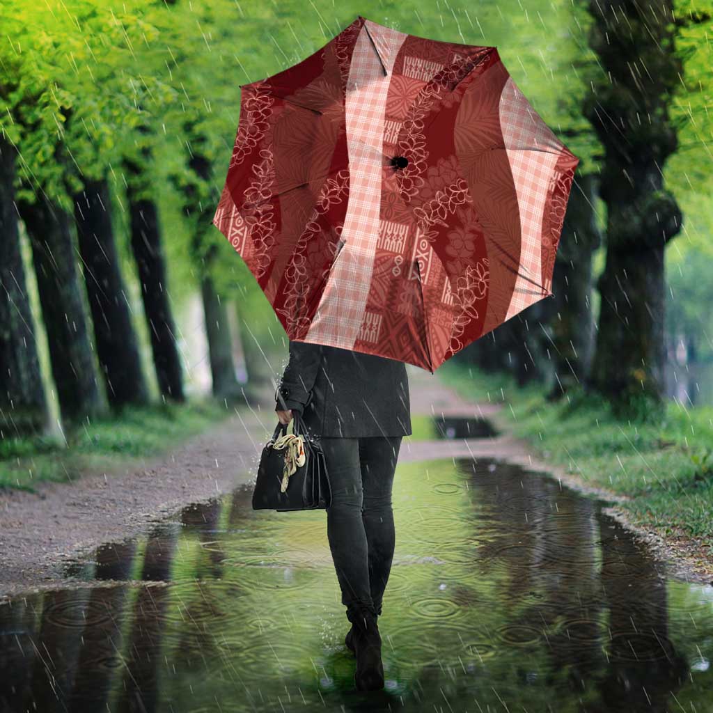 Polynesian Tribal Pattern Patchwork Picturesque Umbrella Crimson