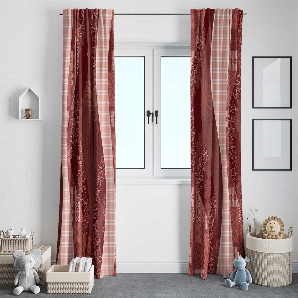 Polynesian Tribal Pattern Patchwork Picturesque Window Curtain Crimson