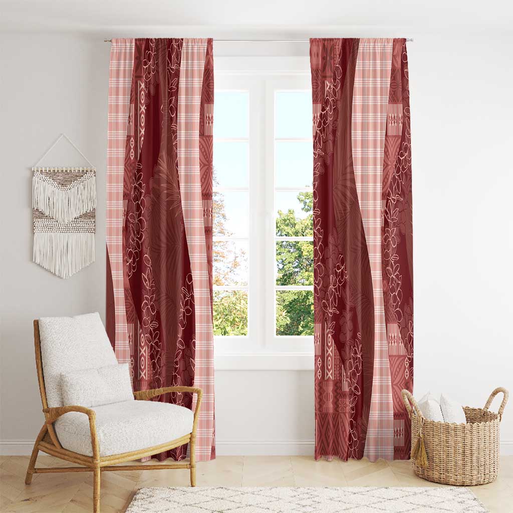 Polynesian Tribal Pattern Patchwork Picturesque Window Curtain Crimson
