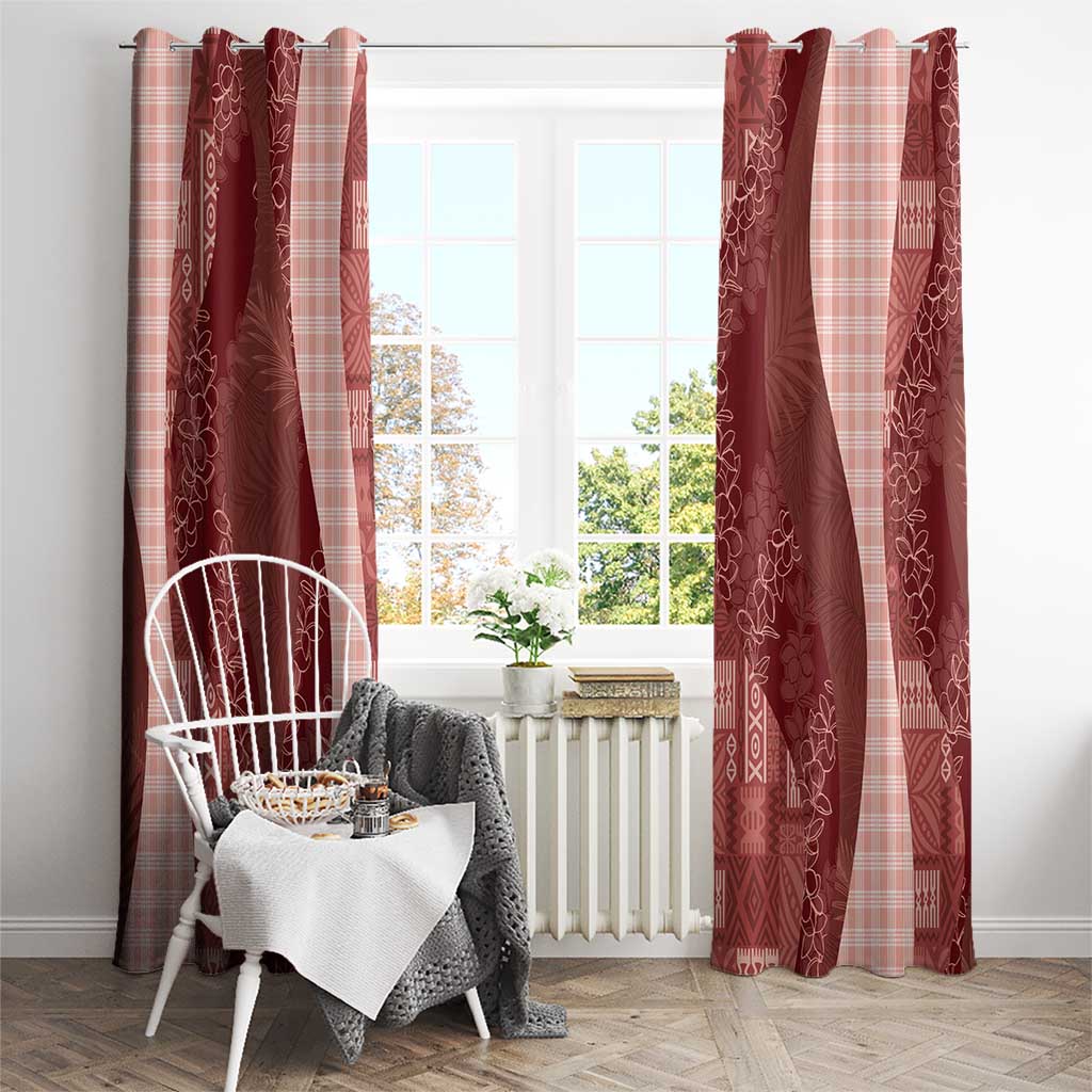 Polynesian Tribal Pattern Patchwork Picturesque Window Curtain Crimson