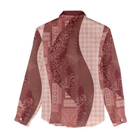 Polynesian Tribal Pattern Patchwork Picturesque Women Casual Shirt Crimson