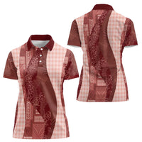 Polynesian Tribal Pattern Patchwork Picturesque Women Polo Shirt Crimson