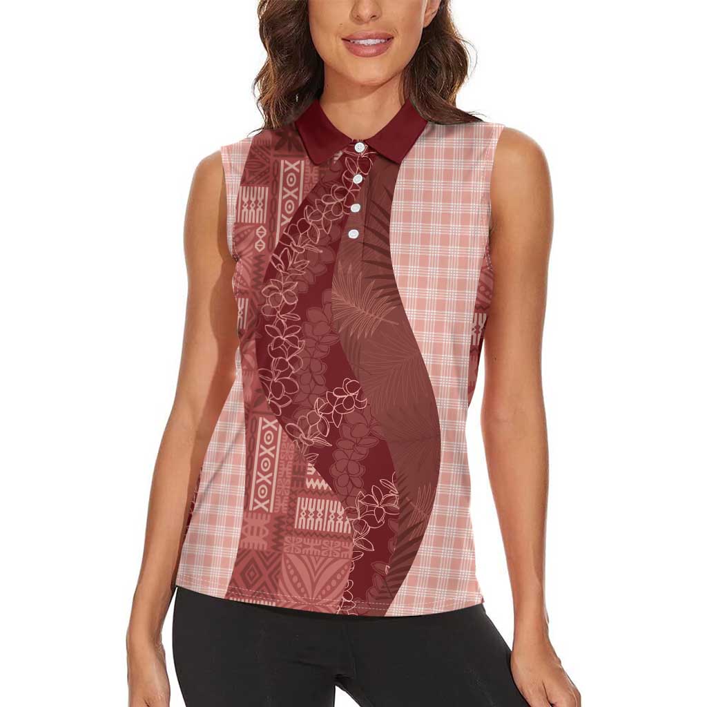 Polynesian Tribal Pattern Patchwork Picturesque Women Sleeveless Polo Shirt Crimson