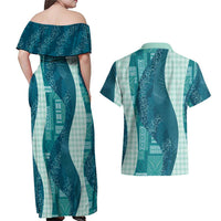 Polynesian Tribal Pattern Patchwork Picturesque Couples Matching Off Shoulder Maxi Dress and Hawaiian Shirt Oceanic LT7 - Polynesian Pride