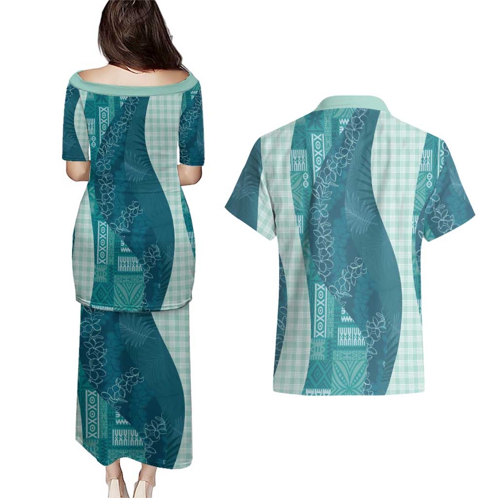 Polynesian Tribal Pattern Patchwork Picturesque Couples Matching Puletasi and Hawaiian Shirt Oceanic