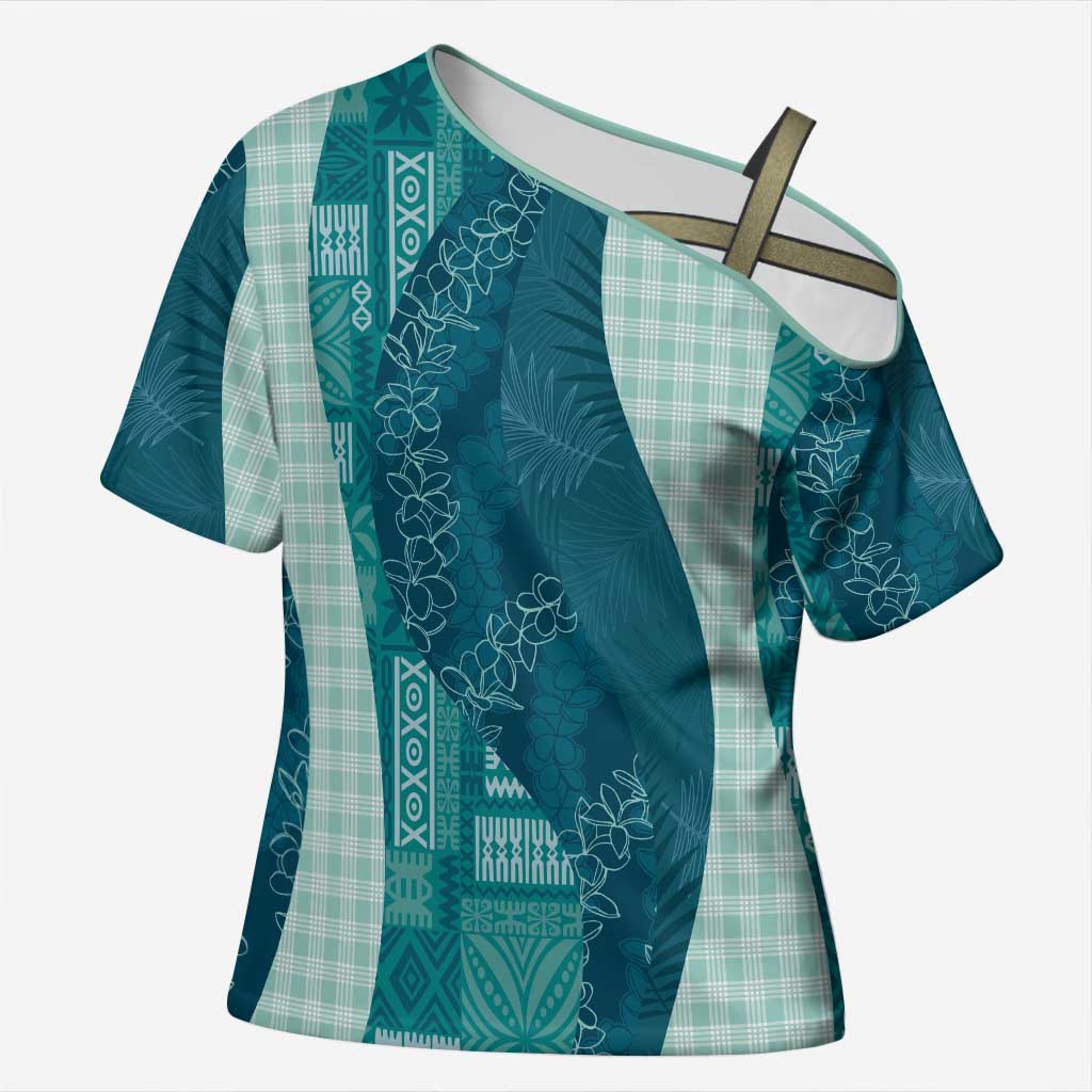 Polynesian Tribal Pattern Patchwork Picturesque Cross Shoulder Shirt Oceanic