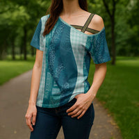 Polynesian Tribal Pattern Patchwork Picturesque Cross Shoulder Shirt Oceanic