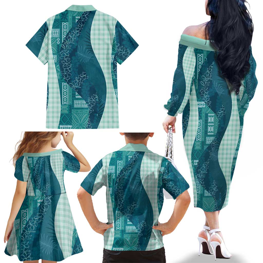 Polynesian Tribal Pattern Patchwork Picturesque Family Matching Off The Shoulder Long Sleeve Dress and Hawaiian Shirt Oceanic