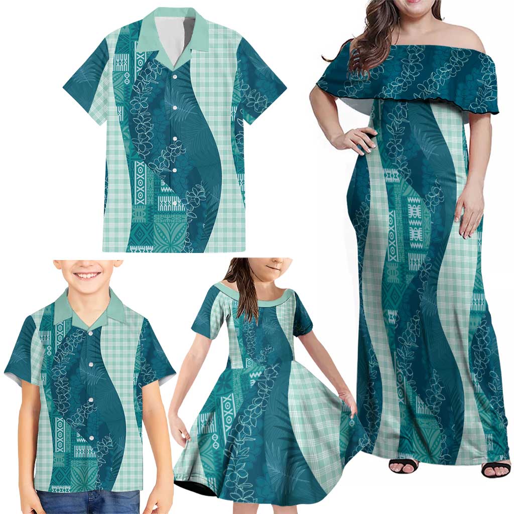 Polynesian Tribal Pattern Patchwork Picturesque Family Matching Off Shoulder Maxi Dress and Hawaiian Shirt Oceanic