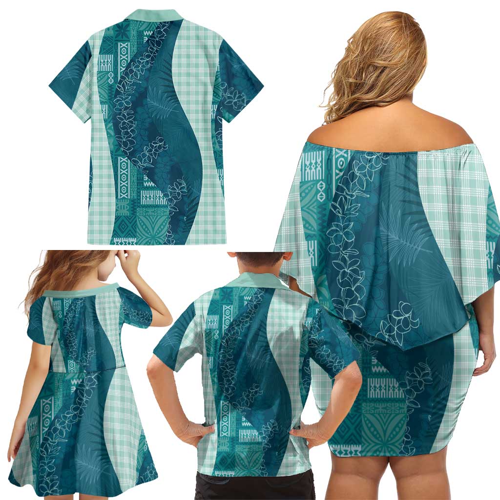 Polynesian Tribal Pattern Patchwork Picturesque Family Matching Off Shoulder Short Dress and Hawaiian Shirt Oceanic