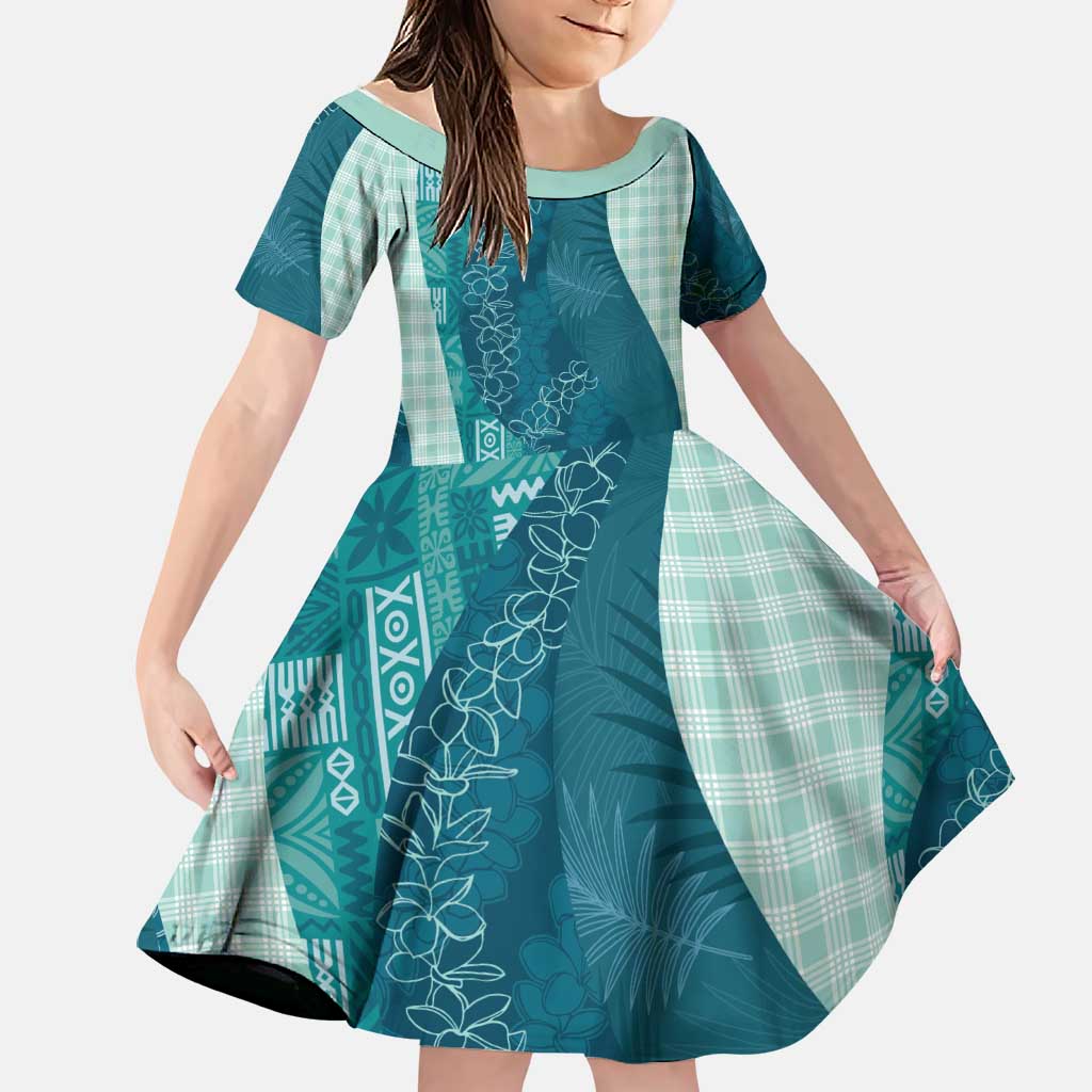 Polynesian Tribal Pattern Patchwork Picturesque Family Matching Short Sleeve Bodycon Dress and Hawaiian Shirt Oceanic