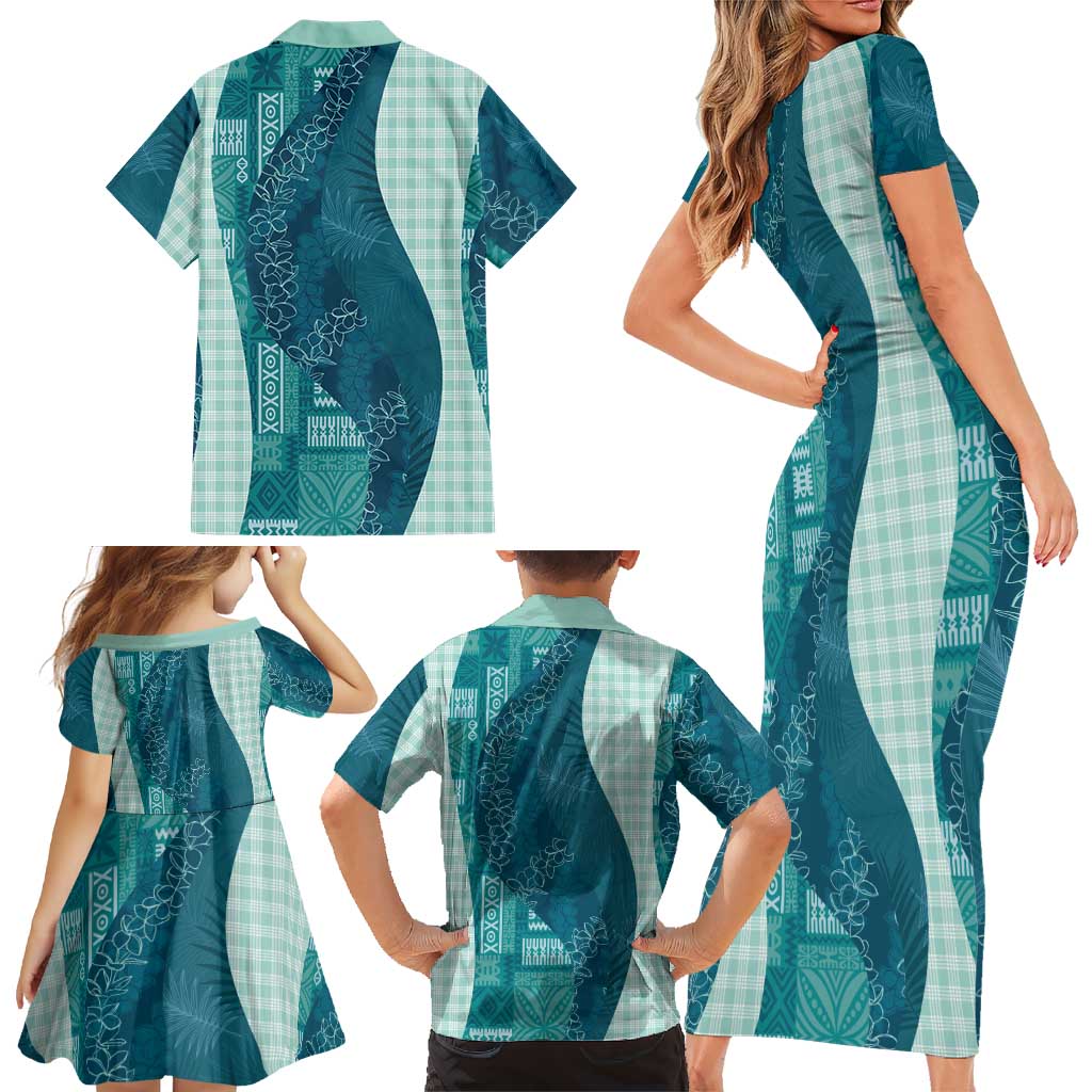 Polynesian Tribal Pattern Patchwork Picturesque Family Matching Short Sleeve Bodycon Dress and Hawaiian Shirt Oceanic