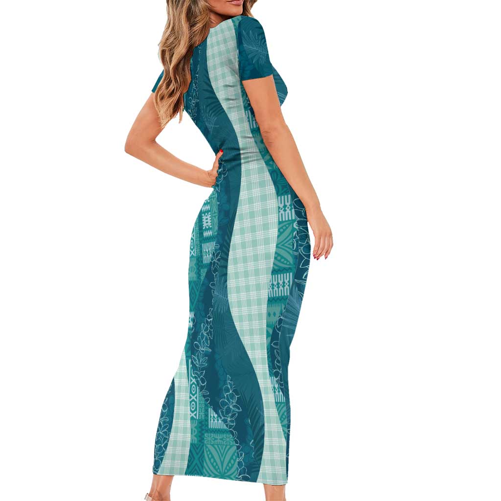 Polynesian Tribal Pattern Patchwork Picturesque Family Matching Short Sleeve Bodycon Dress and Hawaiian Shirt Oceanic