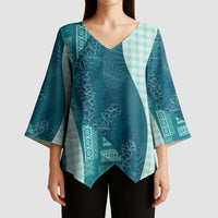 Polynesian Tribal Pattern Patchwork Picturesque Kimono Sleeve Blouse Oceanic