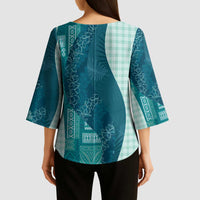 Polynesian Tribal Pattern Patchwork Picturesque Kimono Sleeve Blouse Oceanic