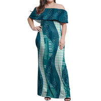 Polynesian Tribal Pattern Patchwork Picturesque Off Shoulder Maxi Dress Oceanic