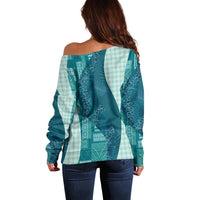 Polynesian Tribal Pattern Patchwork Picturesque Off Shoulder Sweater Oceanic