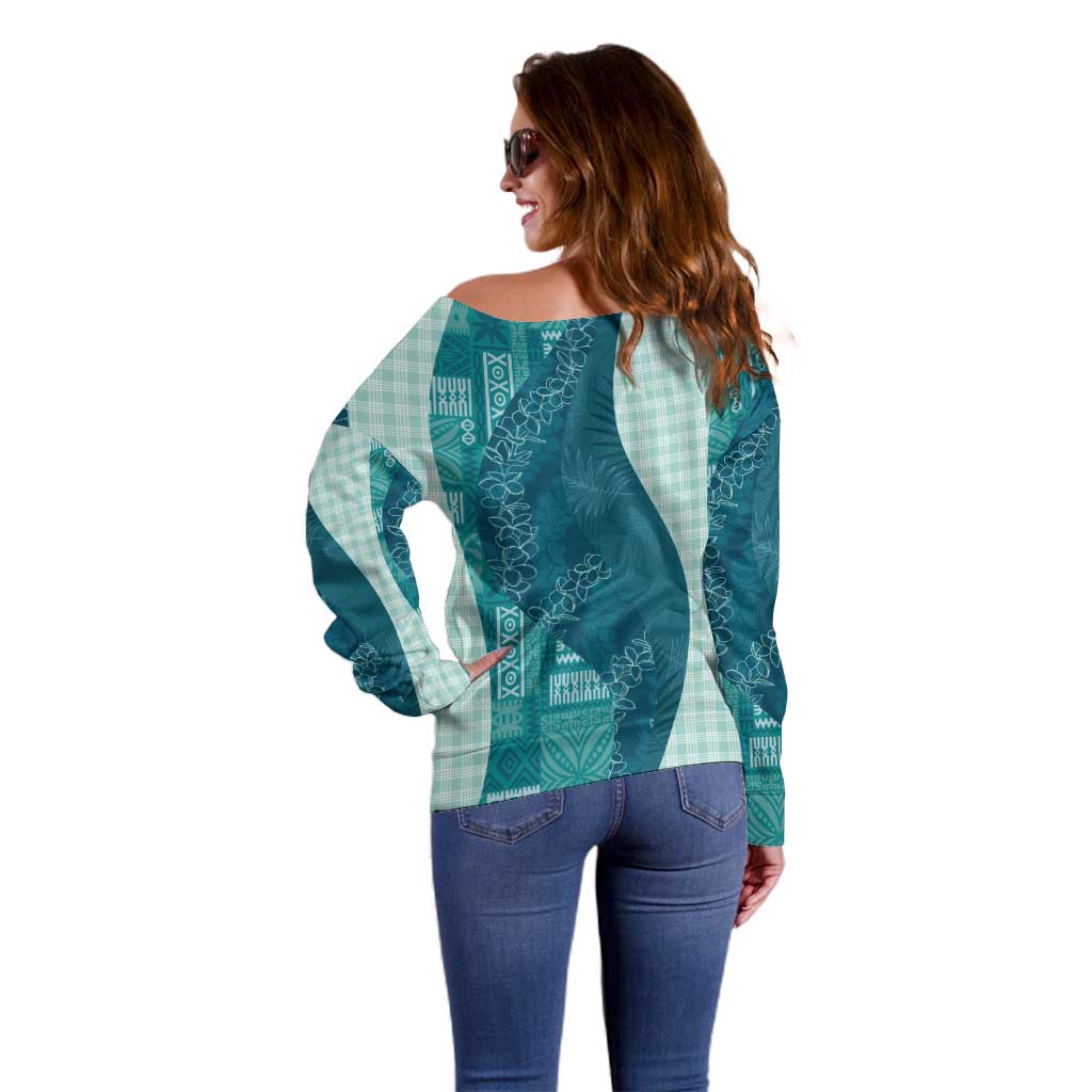 Polynesian Tribal Pattern Patchwork Picturesque Off Shoulder Sweater Oceanic