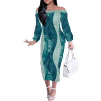 Polynesian Tribal Pattern Patchwork Picturesque Off The Shoulder Long Sleeve Dress Oceanic
