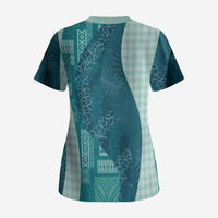 Polynesian Tribal Pattern Patchwork Picturesque Scrub Top Oceanic