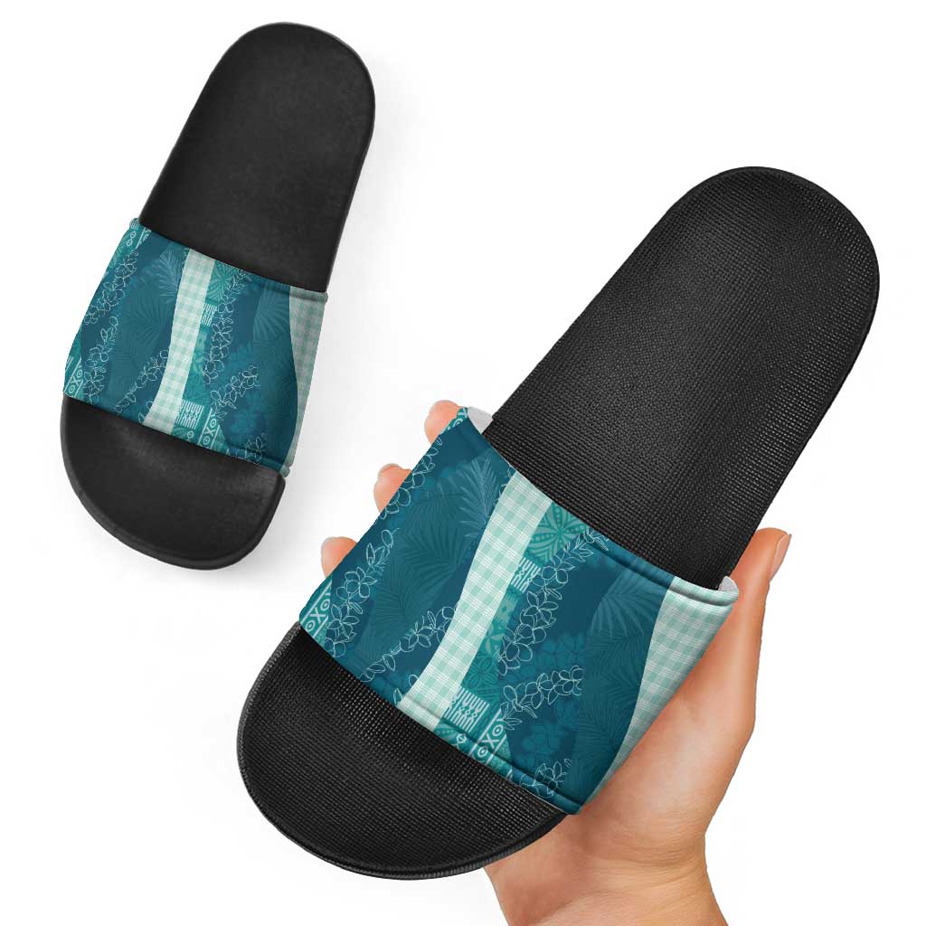 Polynesian Tribal Pattern Patchwork Picturesque Slide Sandals Oceanic
