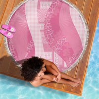 Polynesian Tribal Pattern Patchwork Picturesque Beach Blanket Rose Pink