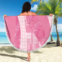 Polynesian Tribal Pattern Patchwork Picturesque Beach Blanket Rose Pink