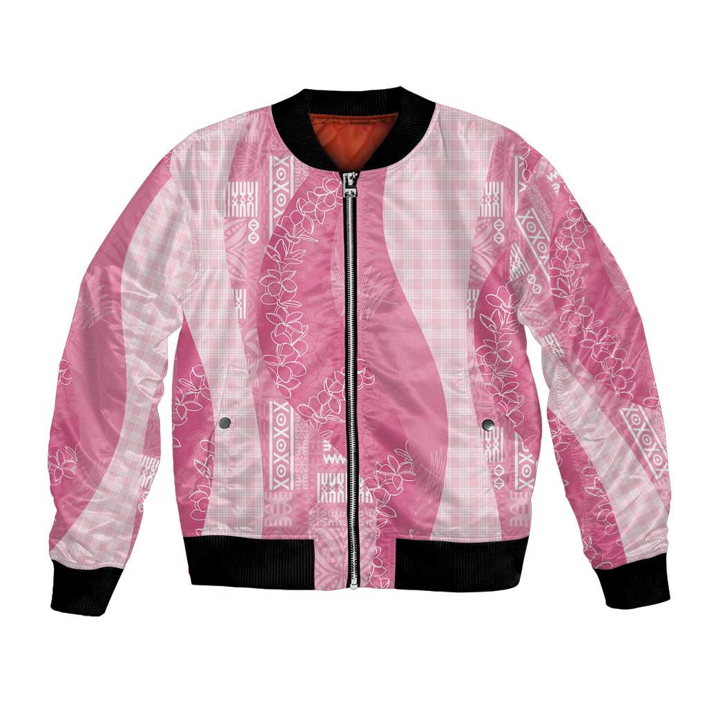 Polynesian Tribal Pattern Patchwork Picturesque Bomber Jacket Rose Pink