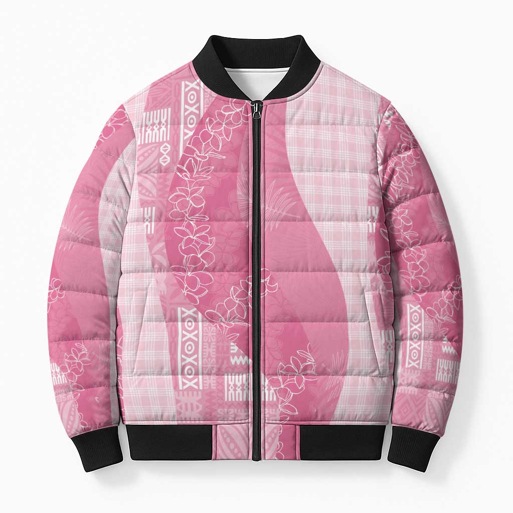 Polynesian Tribal Pattern Patchwork Picturesque Bomber Puffer Jacket Rose Pink