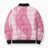 Polynesian Tribal Pattern Patchwork Picturesque Bomber Puffer Jacket Rose Pink