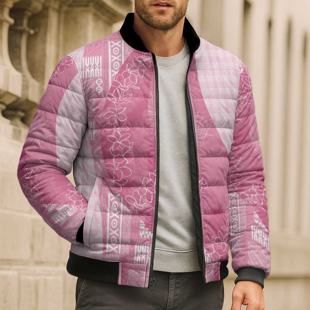 Polynesian Tribal Pattern Patchwork Picturesque Bomber Puffer Jacket Rose Pink
